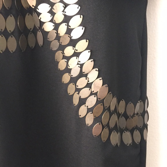 Retro Black Mini Dress with Brass Embellishments - Picture 4 of 8